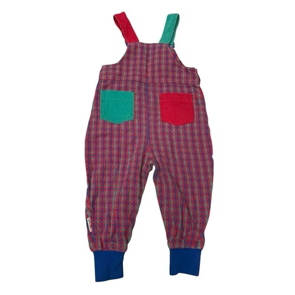 Vintage Gymboree Color Block‎ Overalls Size S Plaid Cotton Rainbow Tag